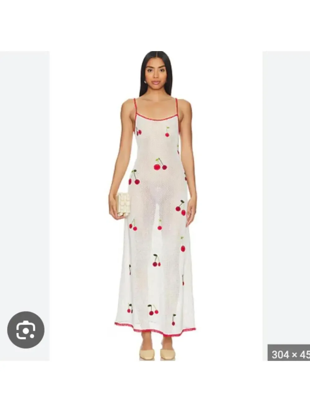 Sweet Girl Cherry Crochet Fruit Print Knit Maxi Dress White Red Size Large